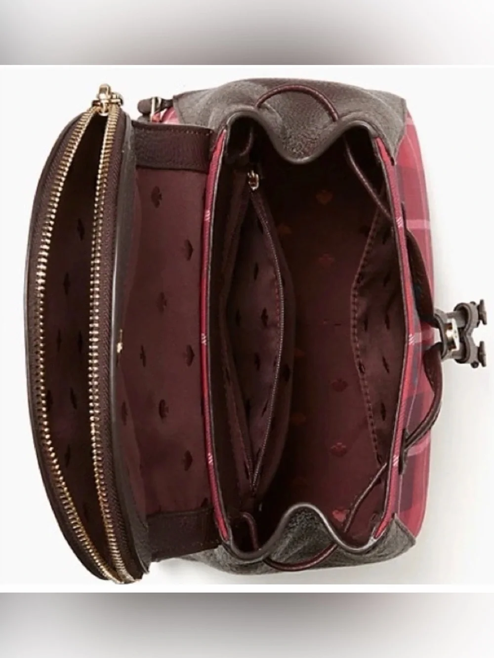 kate spade Leila red and black plaid Backpack with leather trim Near new - Picture 4 of 14